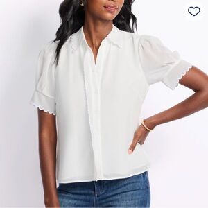 CeCe Elegant Off White Blouse. Scallop trim. Very pretty!